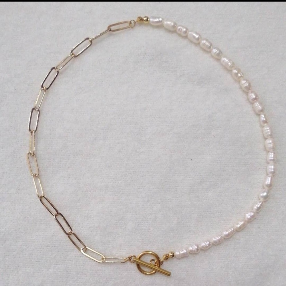 NEW Handmade Freshwater Pearls and 14K Gold Pleated Necklace